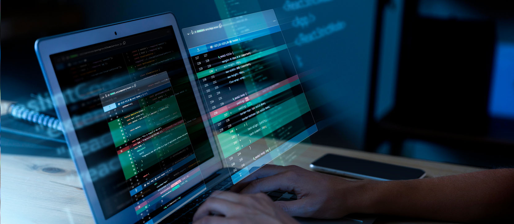 Coding on computer screen reflection